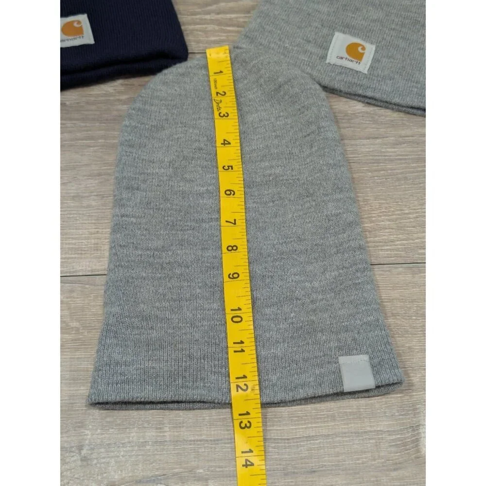 LOT OF 3 Carhartt Grey & Navy Blue Knit Cuffed Beanie Caps One Size Knit